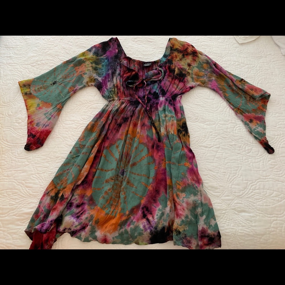 Boho tie dye mini dress